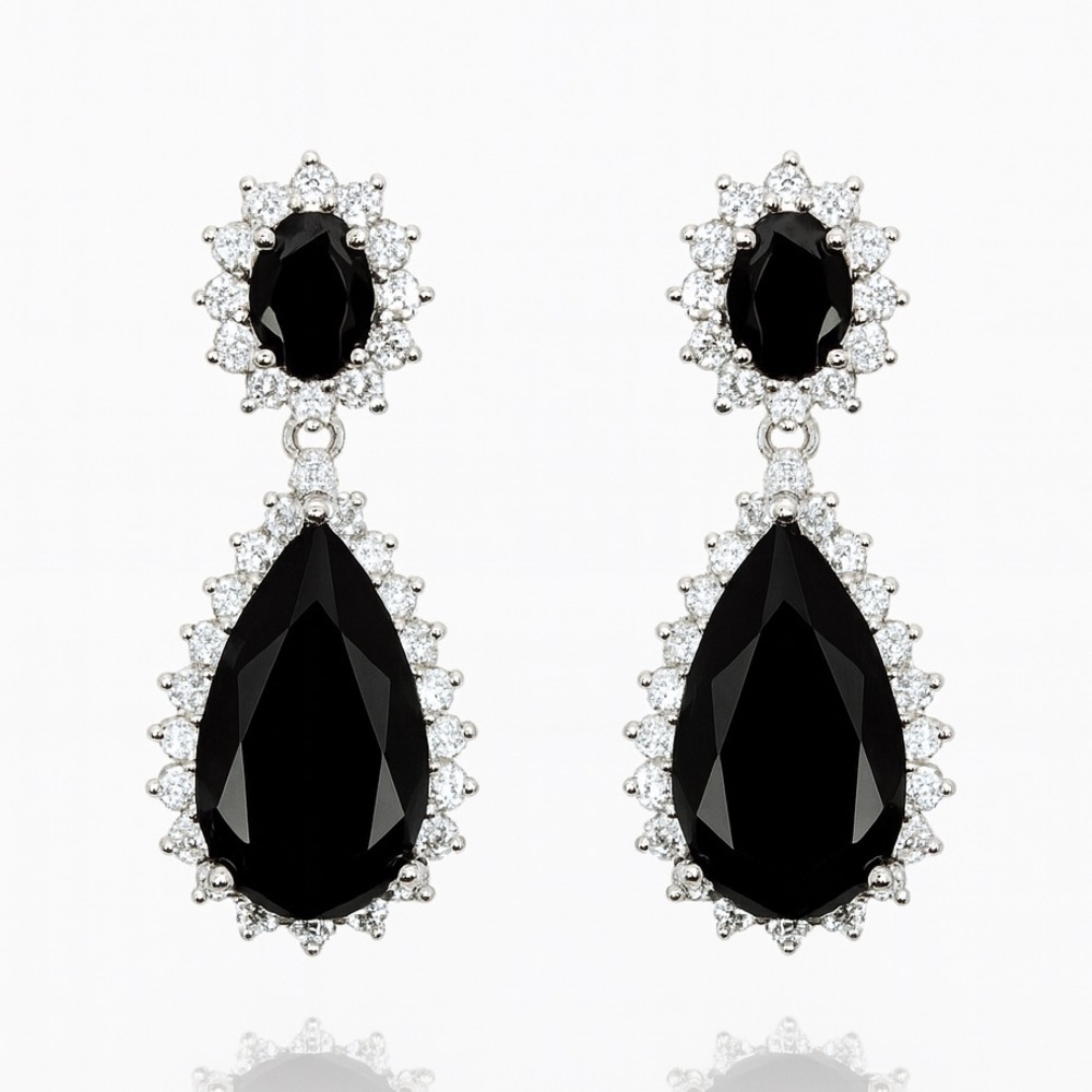 ⚜️ Elegant Black and Silver Drop Earrings